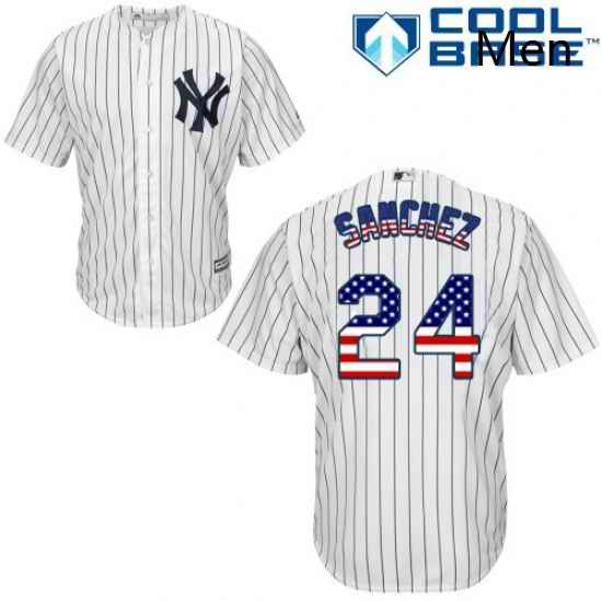 Mens Majestic New York Yankees 24 Gary Sanchez Authentic White USA Flag Fashion MLB Jersey